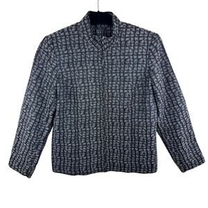 DUE PER DUE Black Gray Full Zip Lined Mock Neck Tapestry Jacket Women's Size L